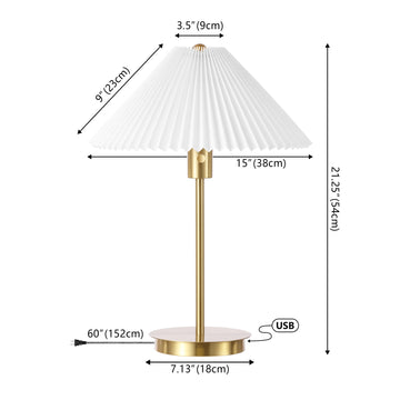 Freida 21.25" Modern Glam Metal Column LED Table Lamp with USB Charging Port and Pleated Shade - JONATHAN Y